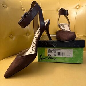 Sam Edelman OKALA Brown Suede Ankle Strap Heels Size 9.5M 👠 Classic Pointed Toe